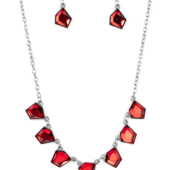 Experimental Edge - Red Necklace and Earrings Set - Picture 1 of 3